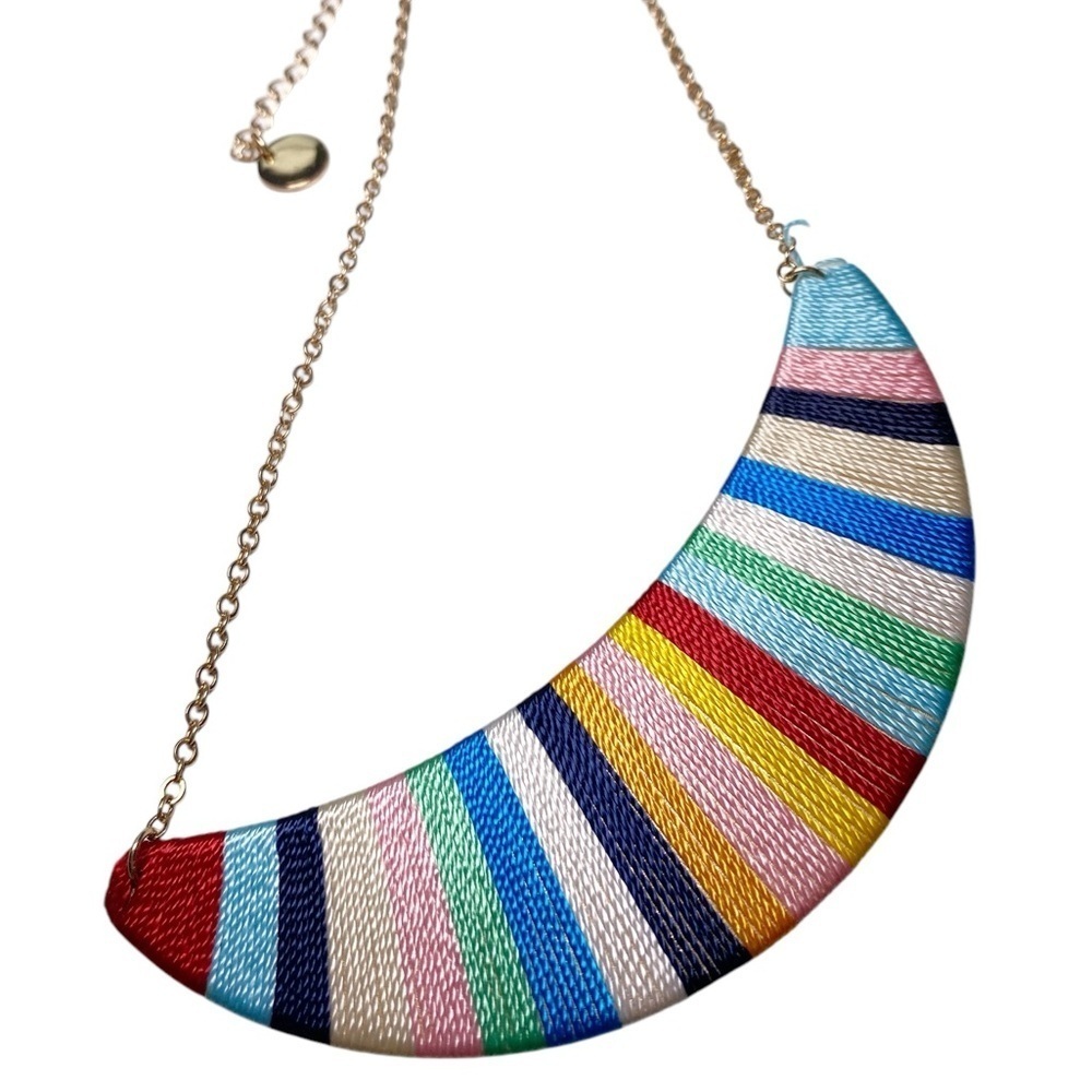 Plunder Crescent Shaped Colorful Striped Necklace - Picture 2 of 7